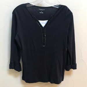 Van Heusen Navy Blue 3/4 Length Sleeve T-shirt Size Small